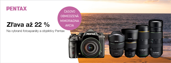 Zľava až 22 % na vybrané fotoaparáty a objektívy Pentax
